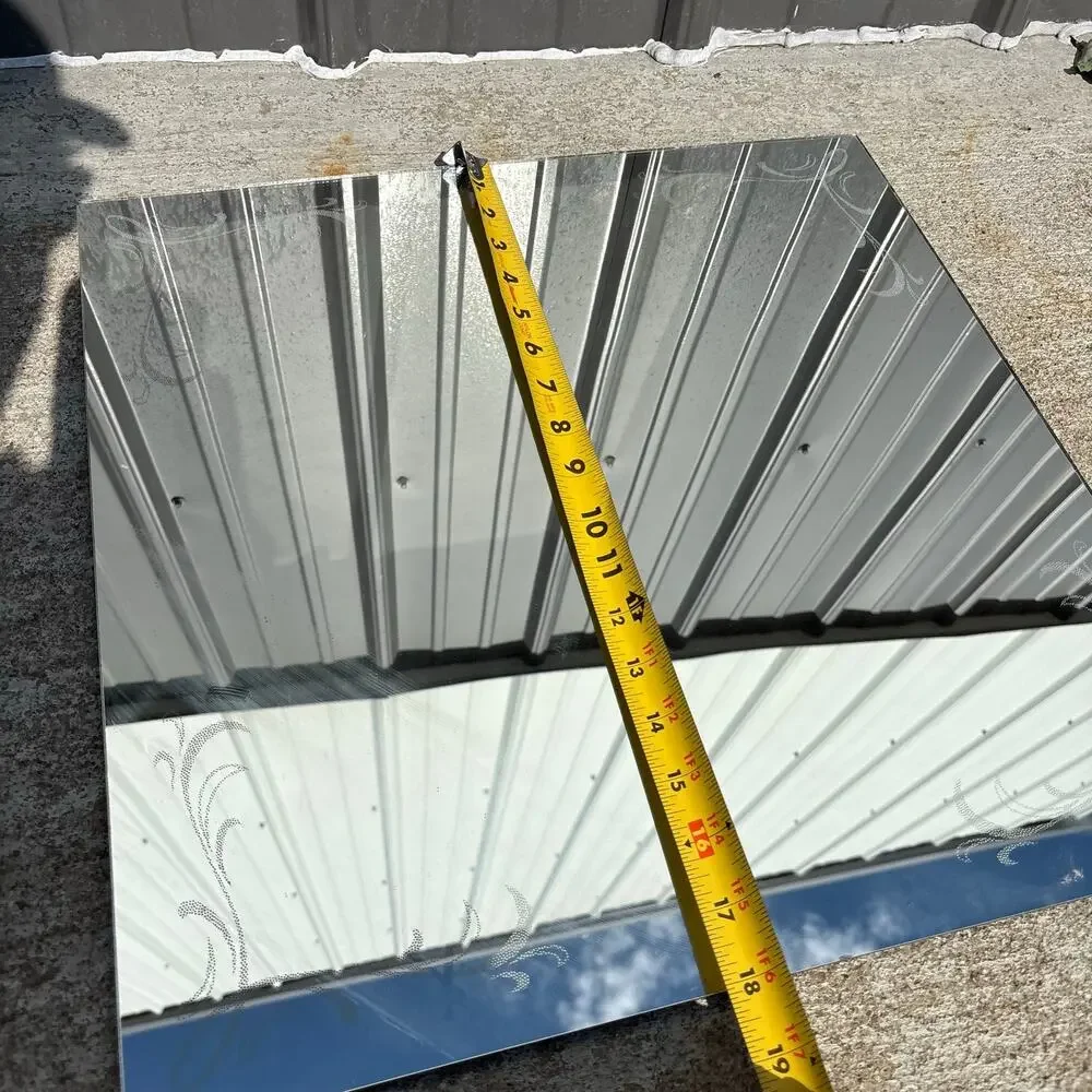 Vintage Etched Frameless Mirror Art Deco Floral Hamilton Glass Wall 18” Square